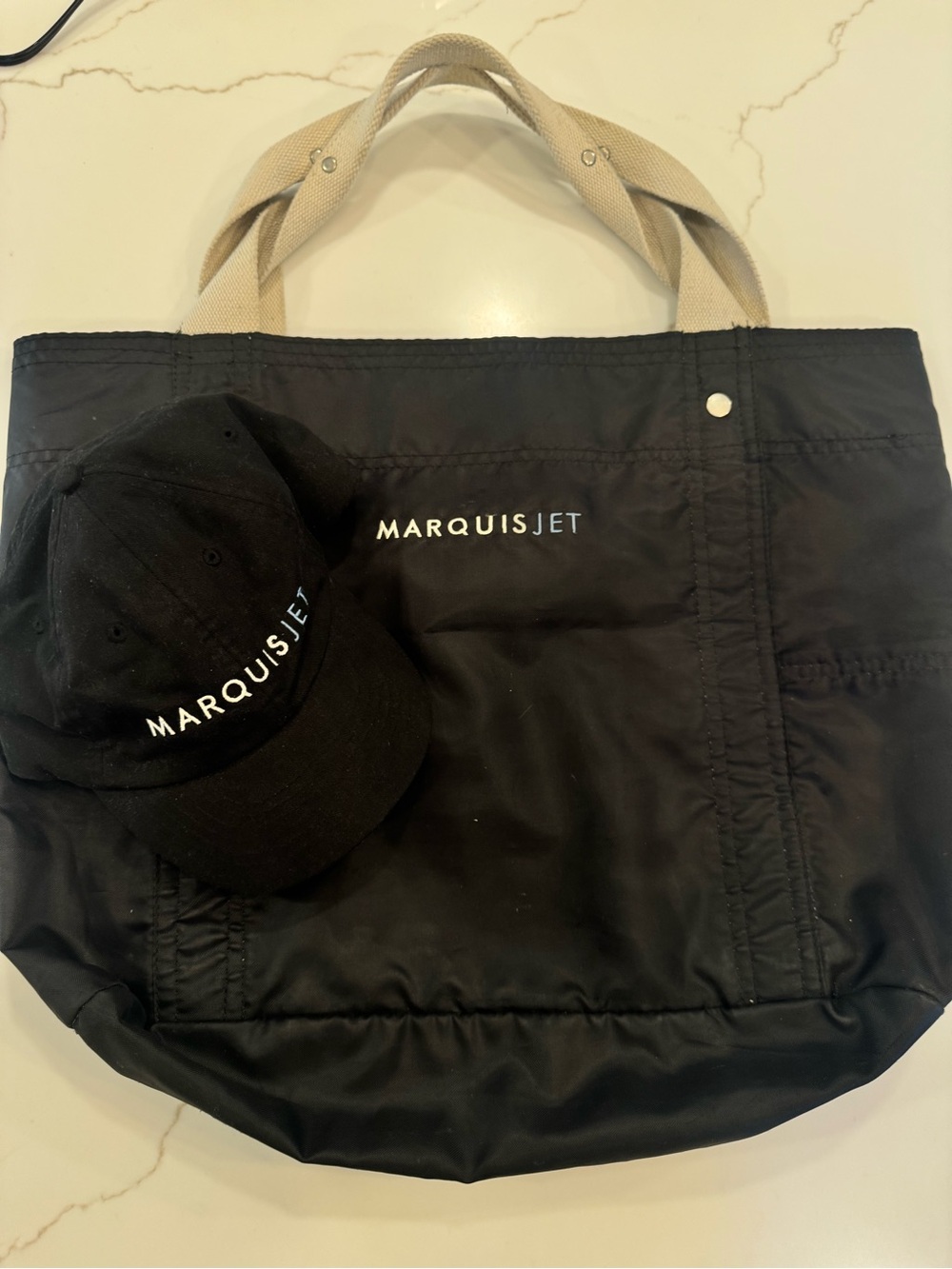 RARE! Marquis Private Jet SWAG! Embroidered Logo Tote Bag with Matching Cap
